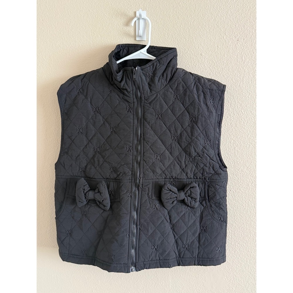 Umgee Womens Black Quilted Bow Embroidered Zip Up Vest C4144 Size M NEW